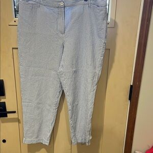 Talbots Blue and White Ankle Cropped Pants with Tapered Fit